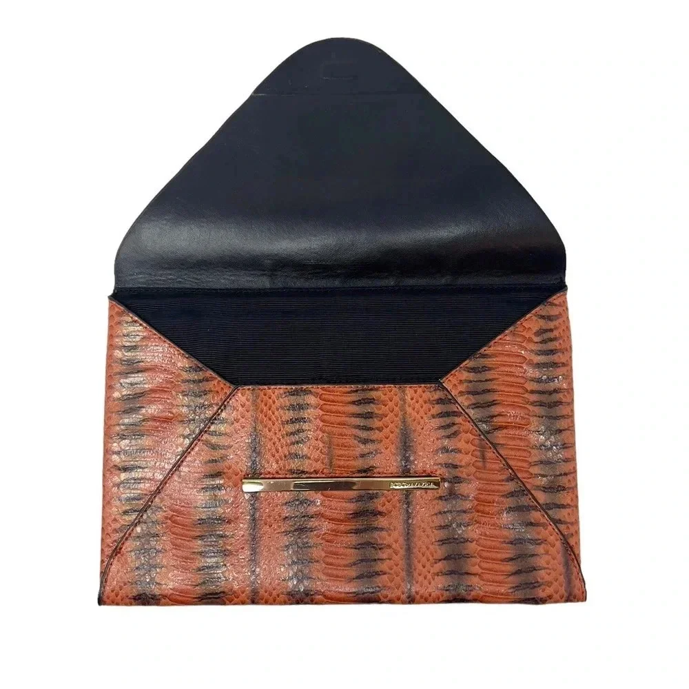 BCBGMAXAZRIA Faux Snakeskin Envelope Clutch Brown Black Y2K Bag